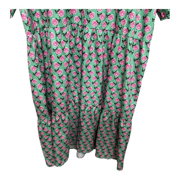 Bohemian Puff Sleeve Maxi Swing Dress Green Pink Floral Large Lightweight Party - Picture 3 of 7